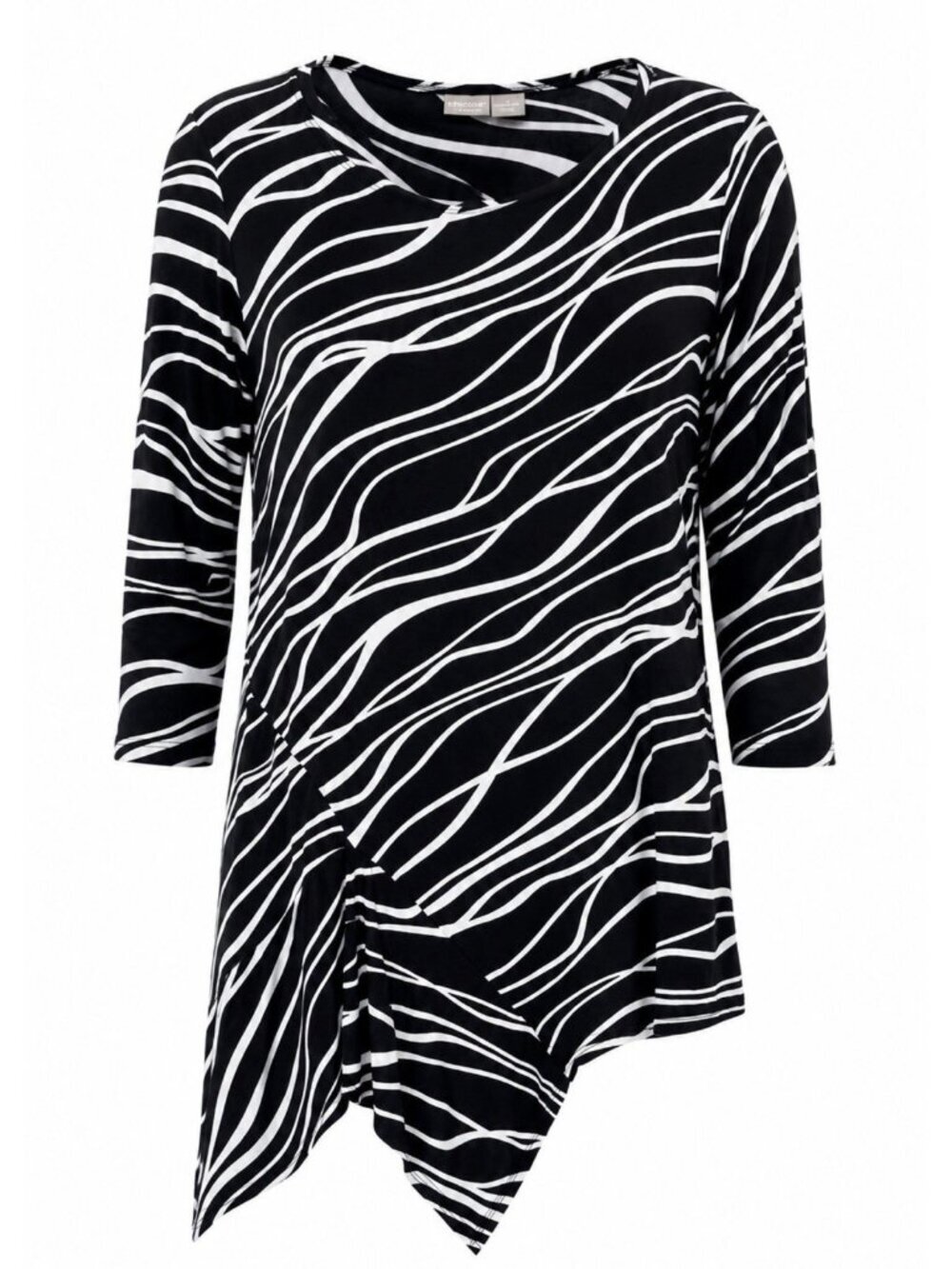 Chicos 2 Travelers Asymmetric Hem Liquid Knit Slinky Blouse Large 12/14 Navy